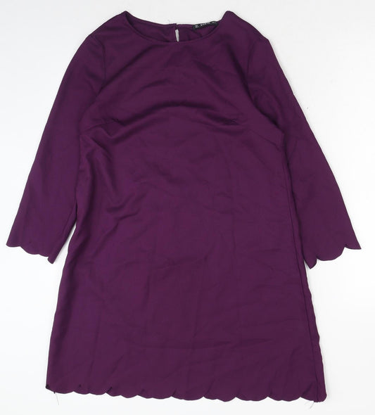 SheIn Womens Purple Polyester A-Line Size S Boat Neck Pullover - Scalloped