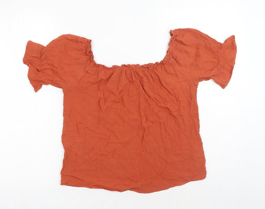 Primark Womens Orange Viscose Basic Blouse Size 10 Square Neck