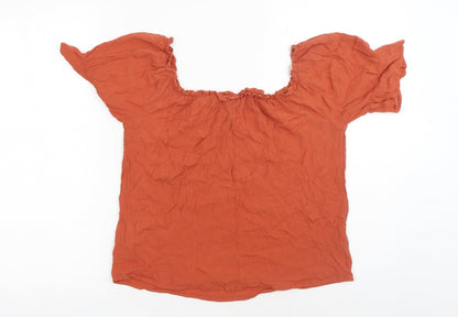 Primark Womens Orange Viscose Basic Blouse Size 10 Square Neck