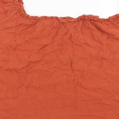 Primark Womens Orange Viscose Basic Blouse Size 10 Square Neck