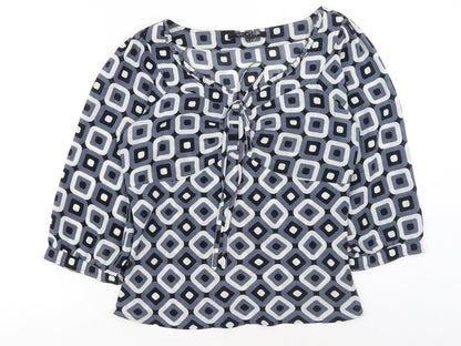Violet & Claire Womens Blue Geometric Polyester Basic Blouse Size M V-Neck