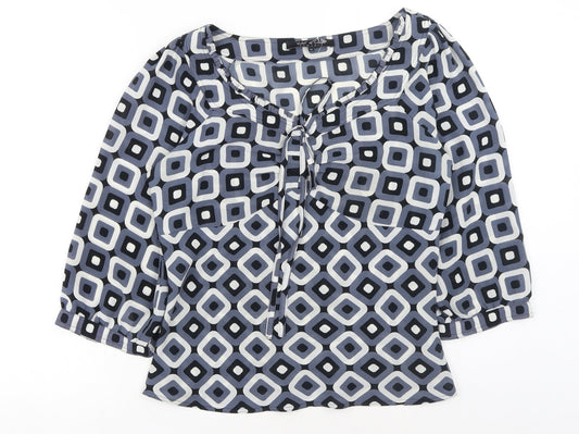 Violet & Claire Womens Blue Geometric Polyester Basic Blouse Size M V-Neck