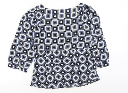 Violet & Claire Womens Blue Geometric Polyester Basic Blouse Size M V-Neck