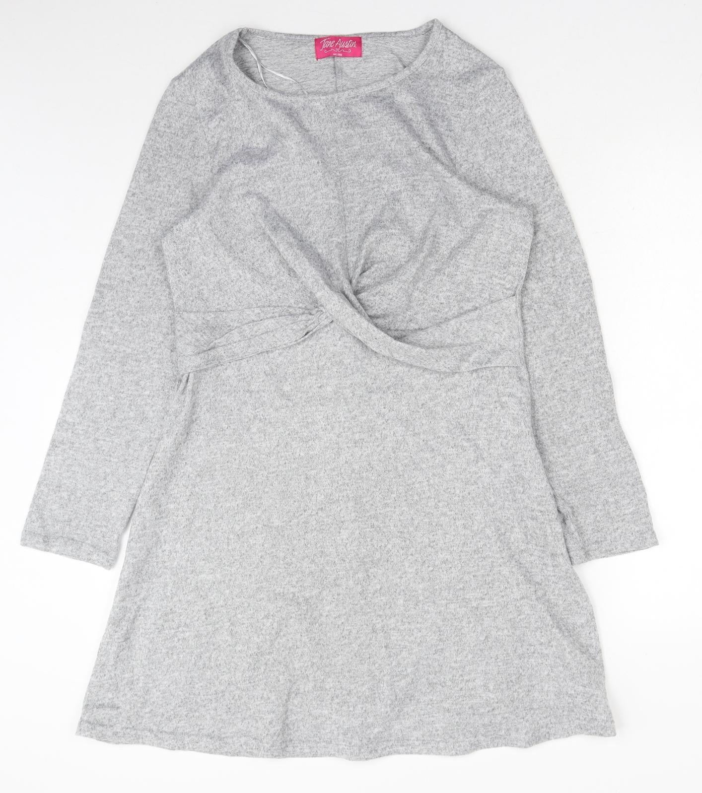 Jane Austin Womens Grey Polyester Skater Dress Size 16 Boat Neck Pullover - Twist Detail