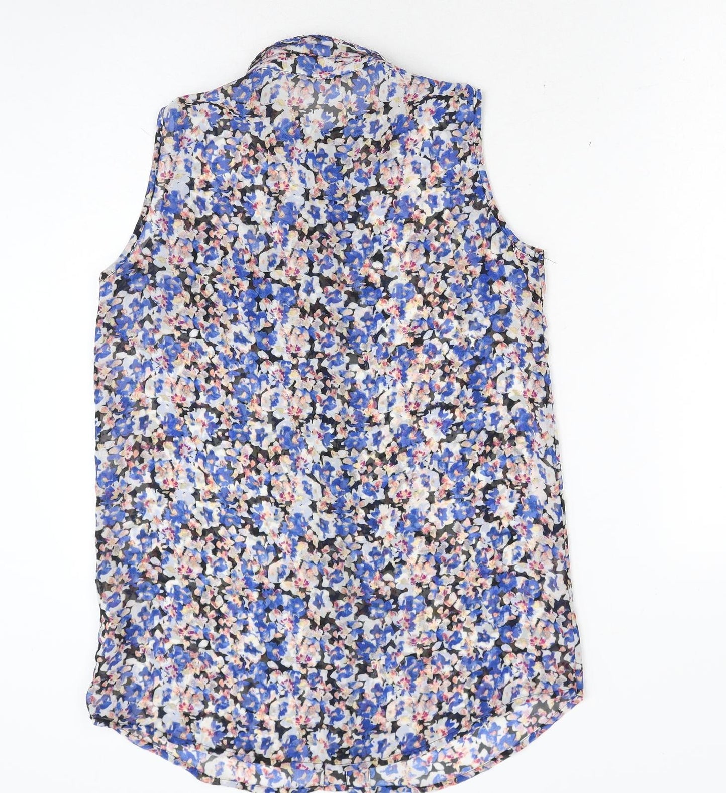 Primark Womens Blue Floral Polyester Basic Button-Up Size 8 Collared