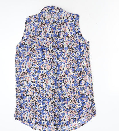 Primark Womens Blue Floral Polyester Basic Button-Up Size 8 Collared