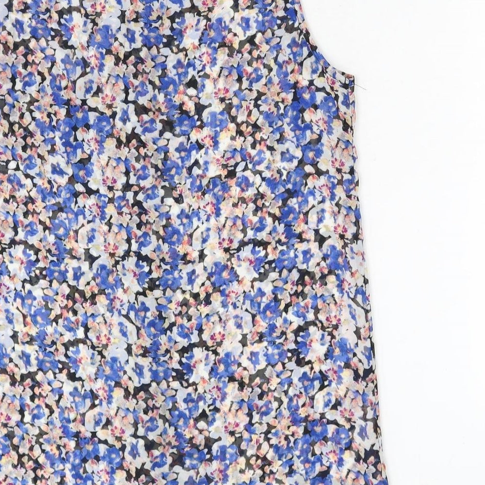 Primark Womens Blue Floral Polyester Basic Button-Up Size 8 Collared