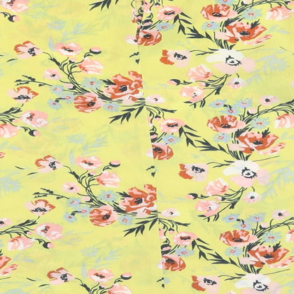 Miss Selfridge Womens Yellow Floral Polyester Basic Blouse Size 8 Round Neck