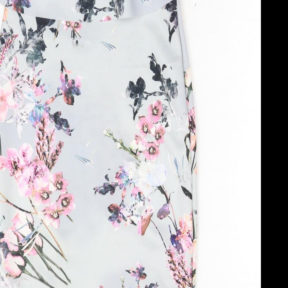 PRETTYLITTLETHING Womens Grey Floral Polyester Pencil Dress Size 10 Off the Shoulder Pullover