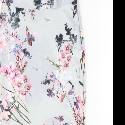 PRETTYLITTLETHING Womens Grey Floral Polyester Pencil Dress Size 10 Off the Shoulder Pullover