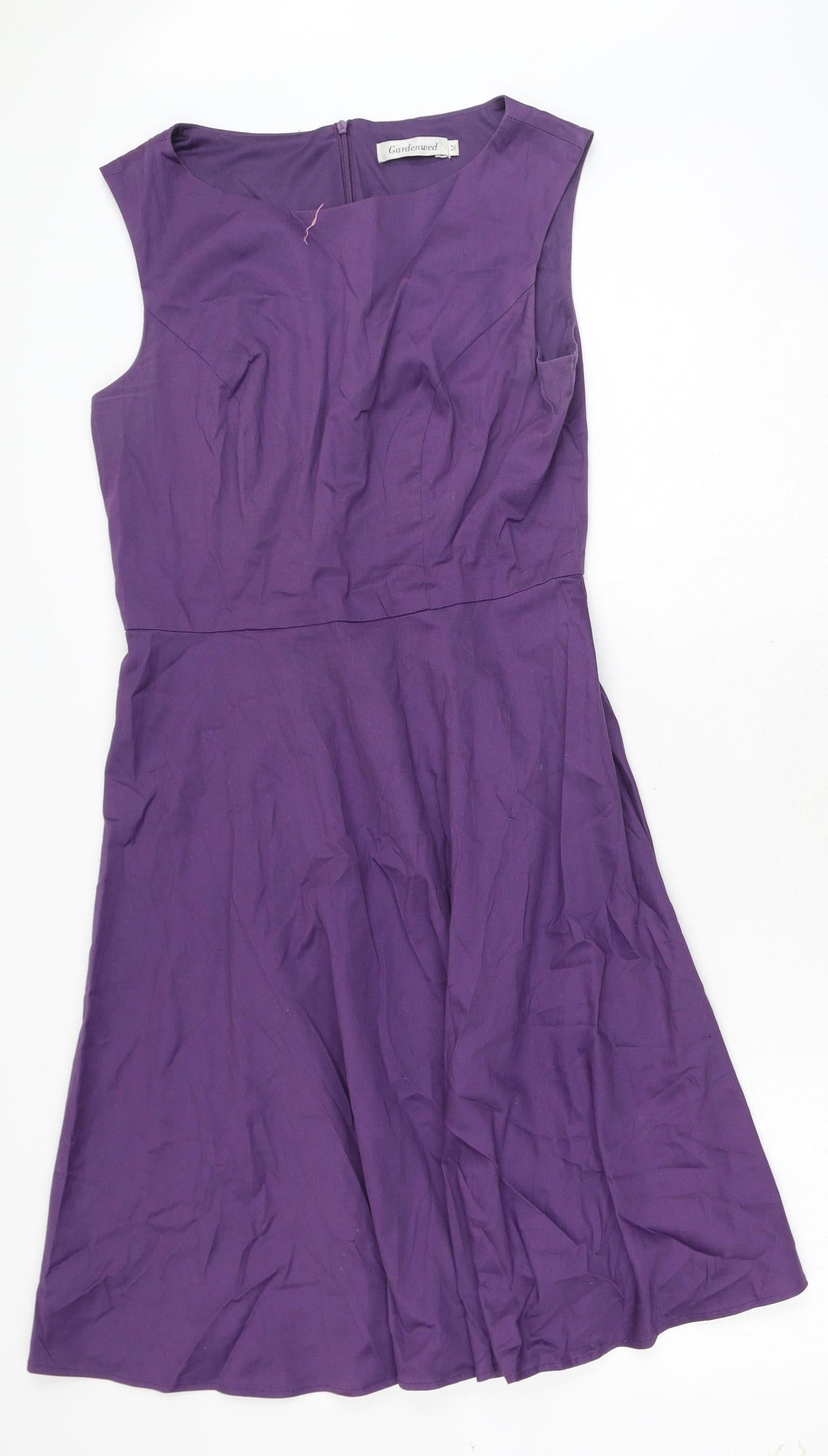Gardenwed Womens Purple Polyester A-Line Size M Boat Neck Zip