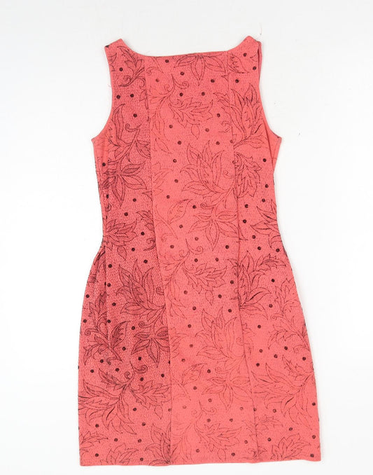 QED London Womens Pink Floral Polyester Sheath Size S Boat Neck Pullover