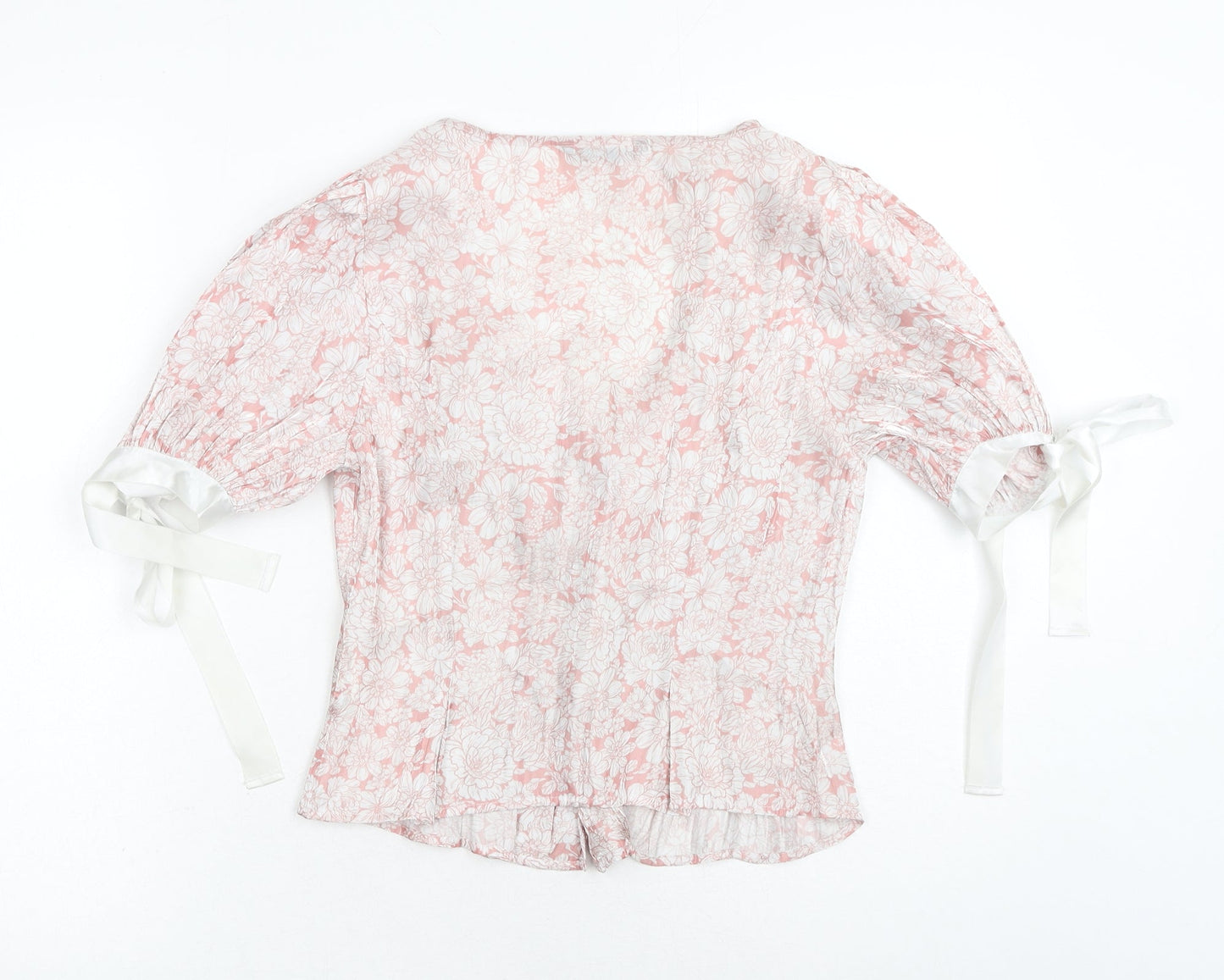 SheIn Womens Pink Floral Polyester Basic Blouse Size XS V-Neck