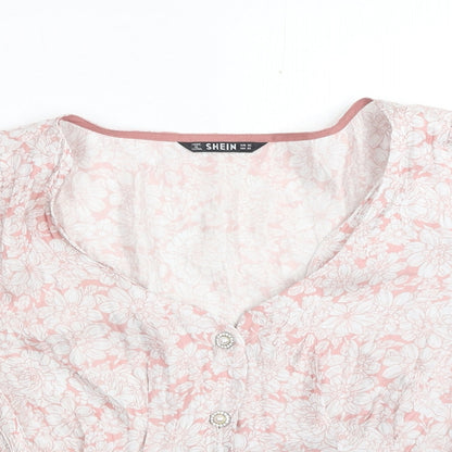 SheIn Womens Pink Floral Polyester Basic Blouse Size XS V-Neck