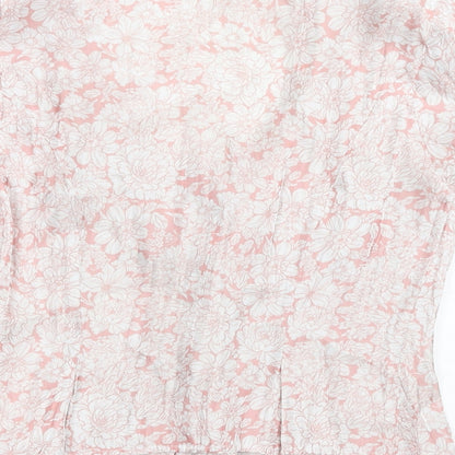 SheIn Womens Pink Floral Polyester Basic Blouse Size XS V-Neck