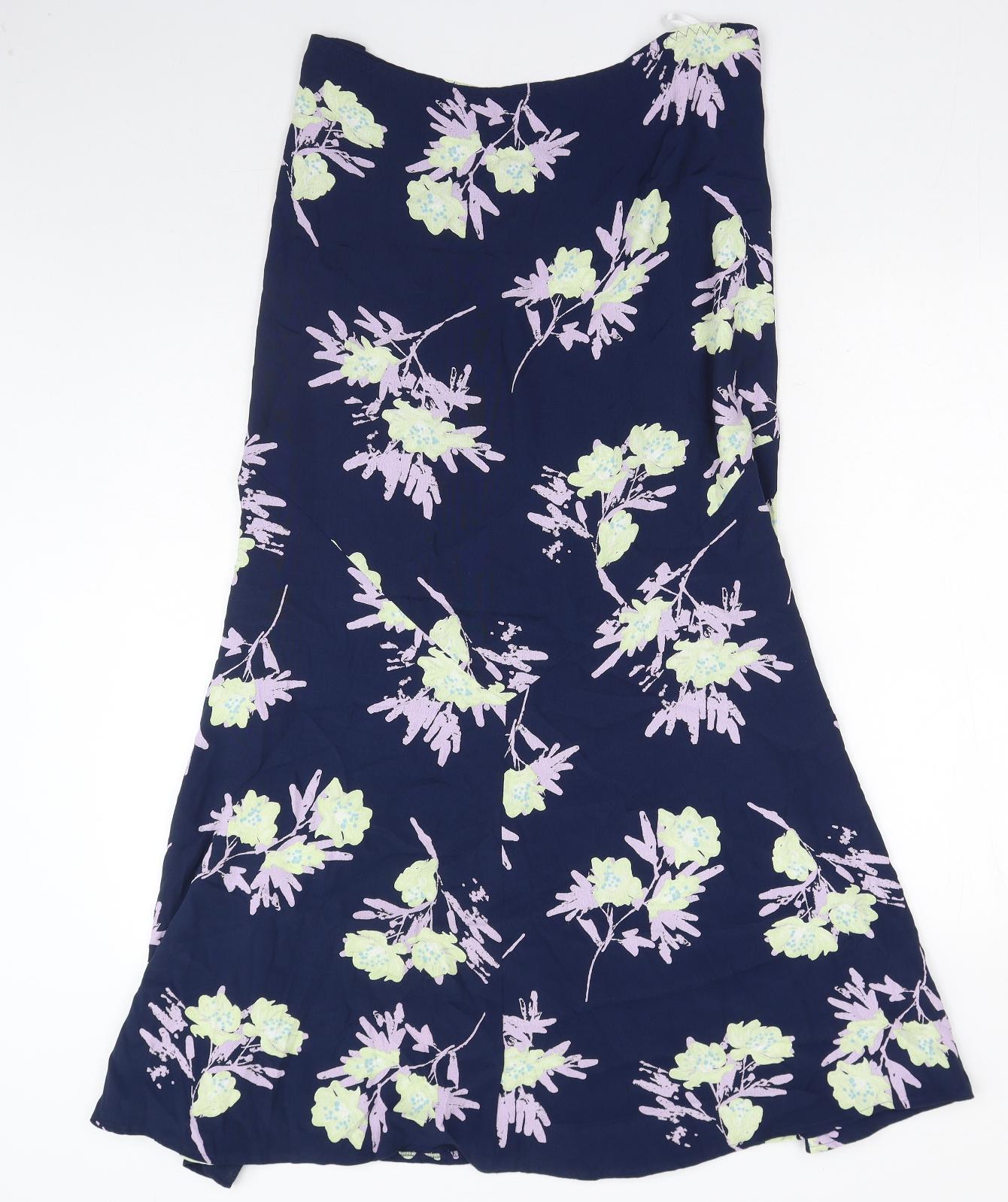 Country Casuals Womens Blue Floral Viscose Trumpet Skirt Size M