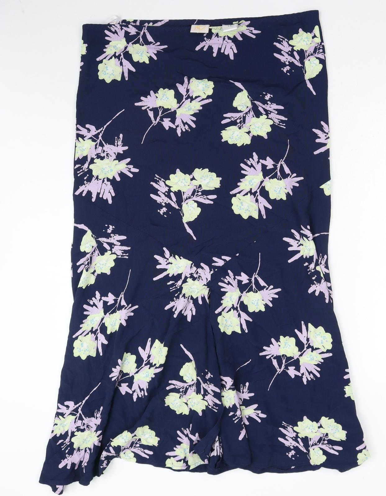 Country Casuals Womens Blue Floral Viscose Trumpet Skirt Size M