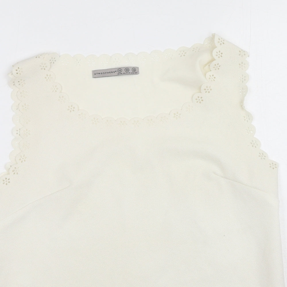 Primark Womens White Polyester Basic Tank Size 10 Round Neck - Anglaise detail on waistline, sleeve and neckline