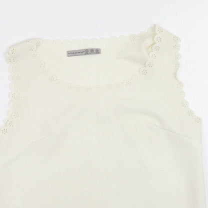 Primark Womens White Polyester Basic Tank Size 10 Round Neck - Anglaise detail on waistline, sleeve and neckline