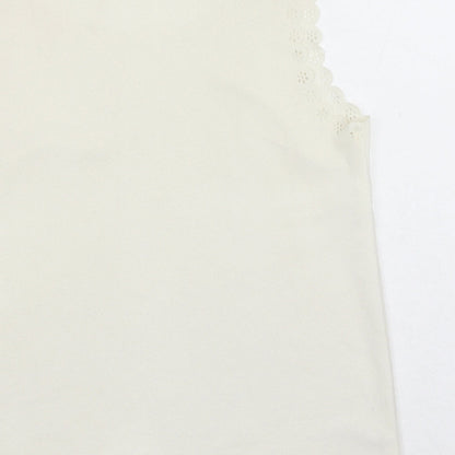Primark Womens White Polyester Basic Tank Size 10 Round Neck - Anglaise detail on waistline, sleeve and neckline
