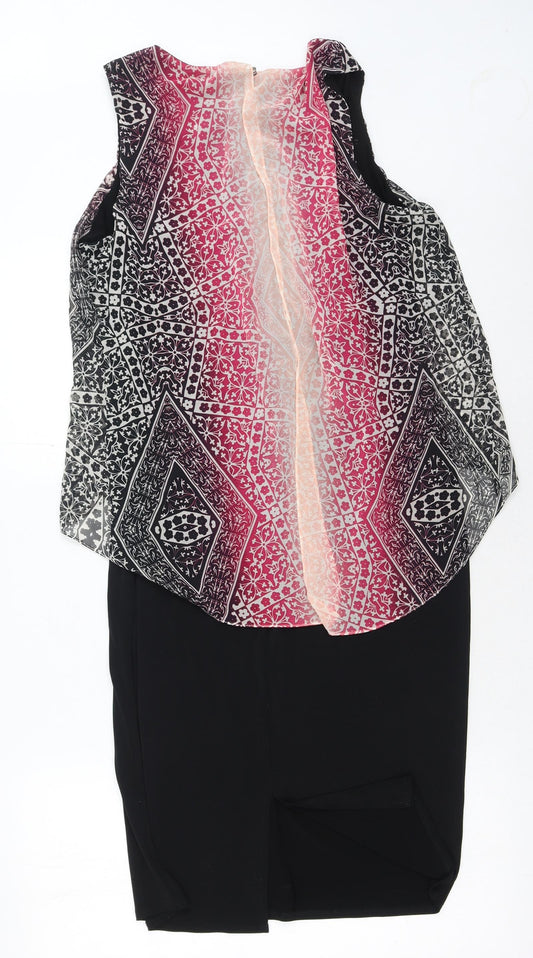 Papaya Womens Pink Geometric Polyester Shift Size 12 Boat Neck Pullover