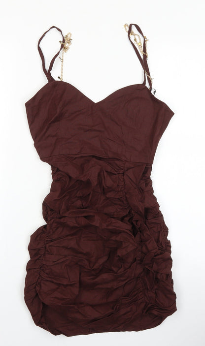 Zara Womens Brown Cotton Mini Size XS Sweetheart Zip - Chain Detail