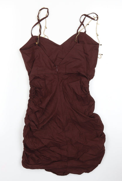 Zara Womens Brown Cotton Mini Size XS Sweetheart Zip - Chain Detail