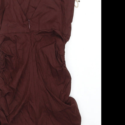 Zara Womens Brown Cotton Mini Size XS Sweetheart Zip - Chain Detail