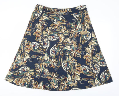 Marks and Spencer Womens Blue Geometric Viscose A-Line Skirt Size 8