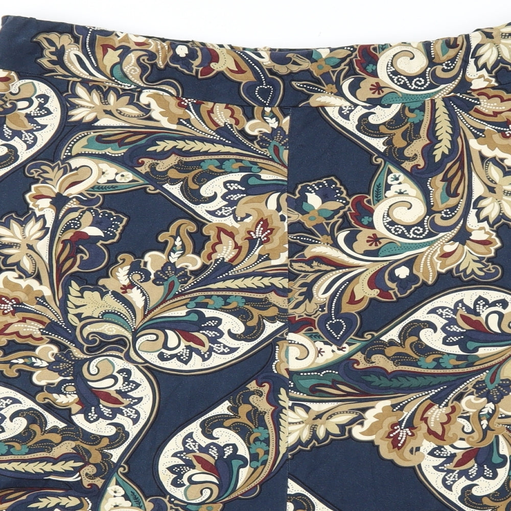 Marks and Spencer Womens Blue Geometric Viscose A-Line Skirt Size 8