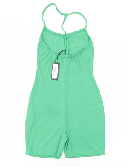 PRETTYLITTLETHING Womens Green Viscose Playsuit One-Piece Size 4 Pullover