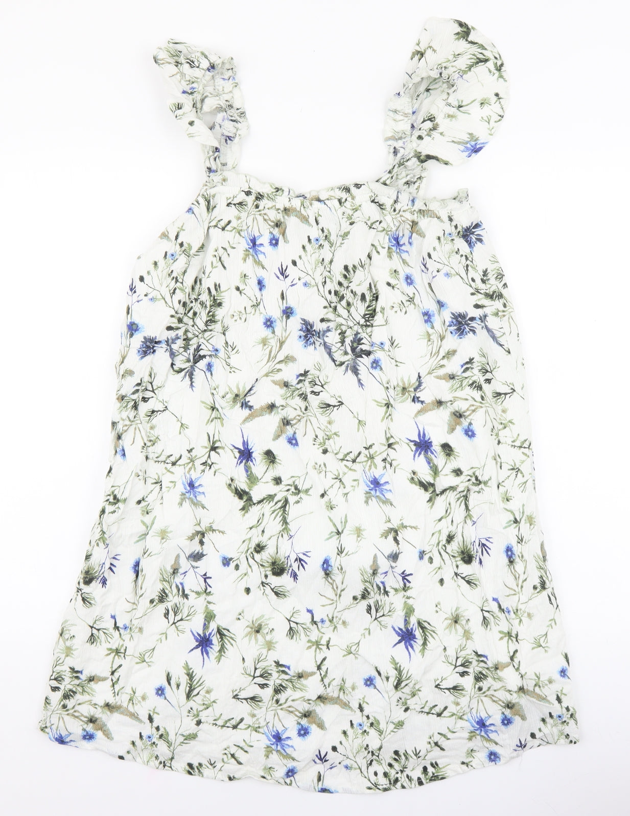 Primark Womens White Floral Polyester A-Line Size 10 Scoop Neck Pullover