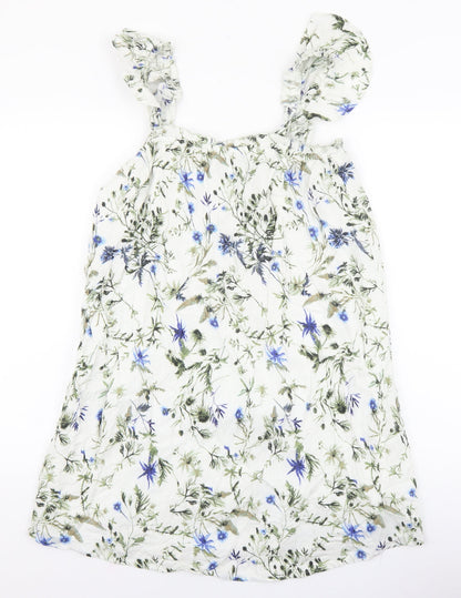 Primark Womens White Floral Polyester A-Line Size 10 Scoop Neck Pullover