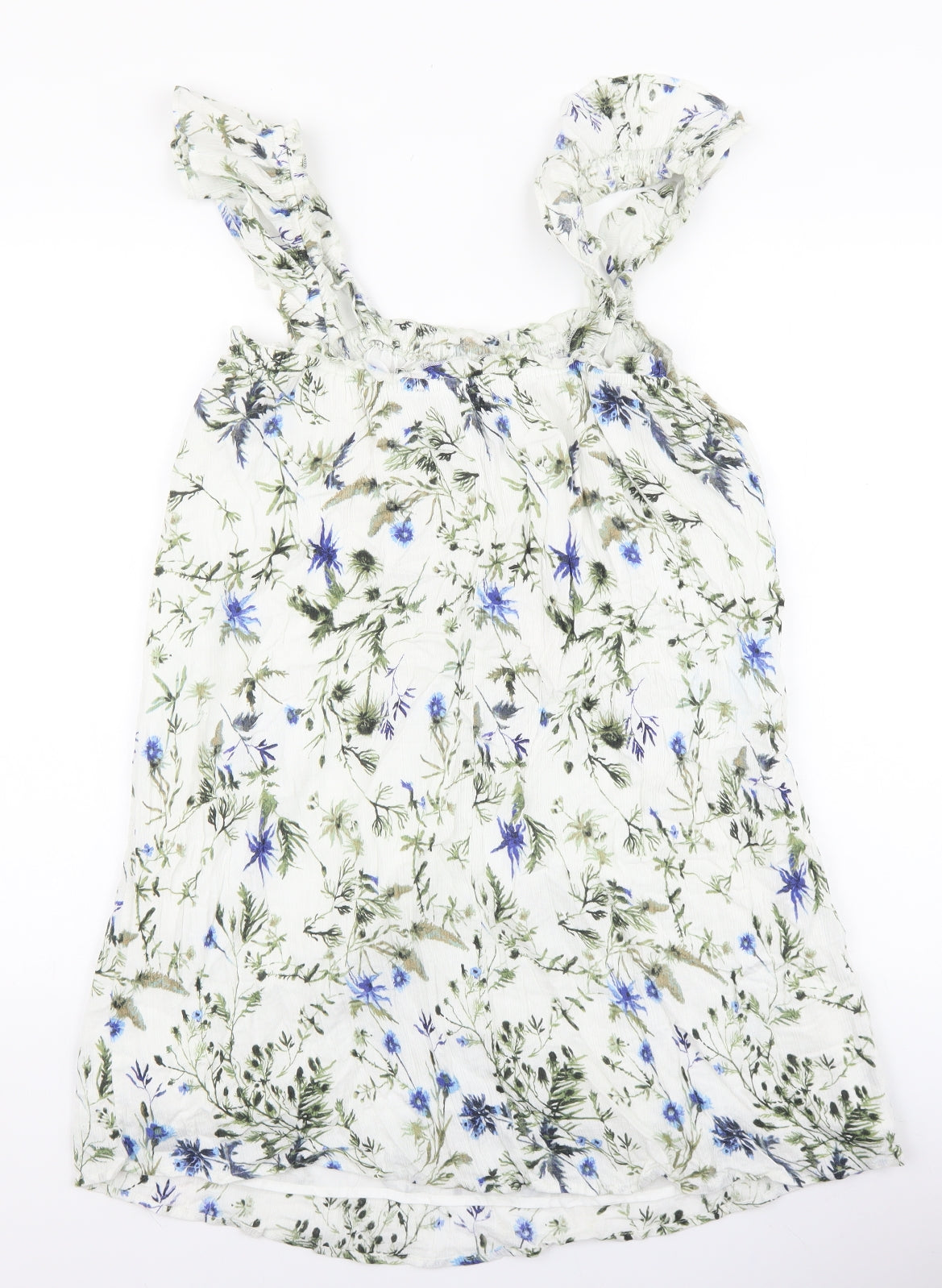 Primark Womens White Floral Polyester A-Line Size 10 Scoop Neck Pullover