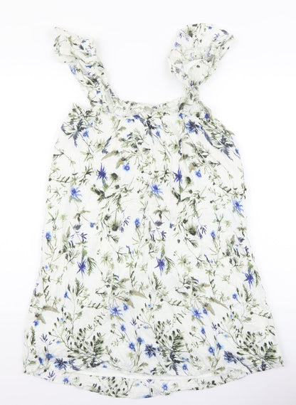 Primark Womens White Floral Polyester A-Line Size 10 Scoop Neck Pullover