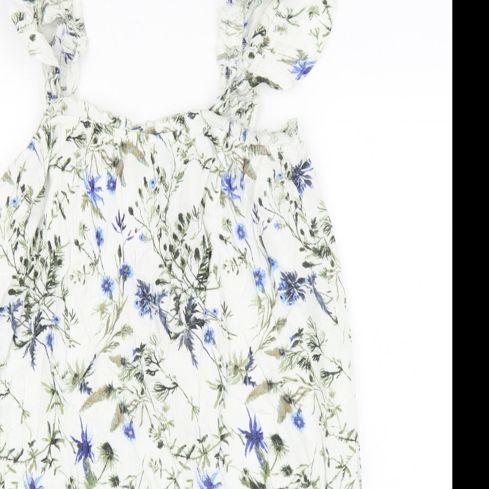 Primark Womens White Floral Polyester A-Line Size 10 Scoop Neck Pullover