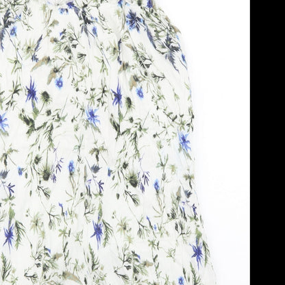 Primark Womens White Floral Polyester A-Line Size 10 Scoop Neck Pullover