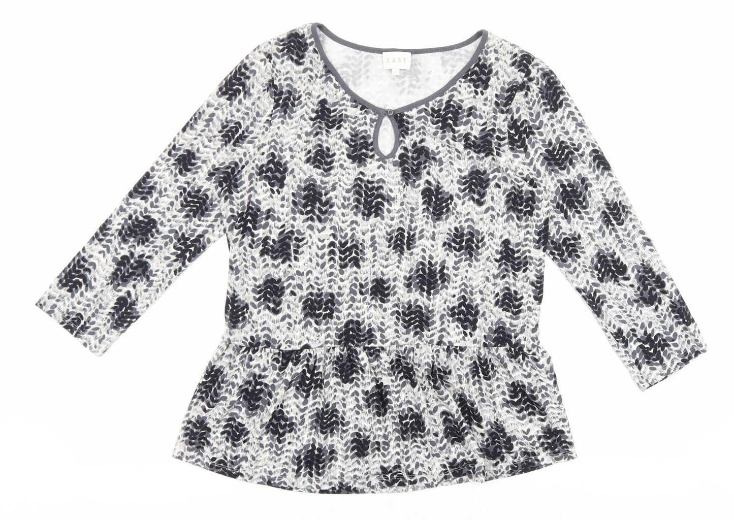 EAST Womens Black Geometric Viscose Basic Blouse Size S V-Neck