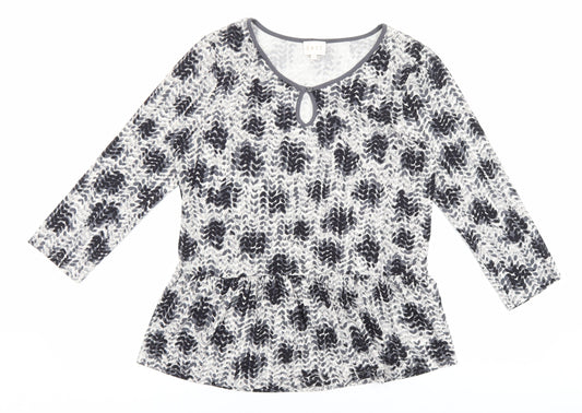 EAST Womens Black Geometric Viscose Basic Blouse Size S V-Neck