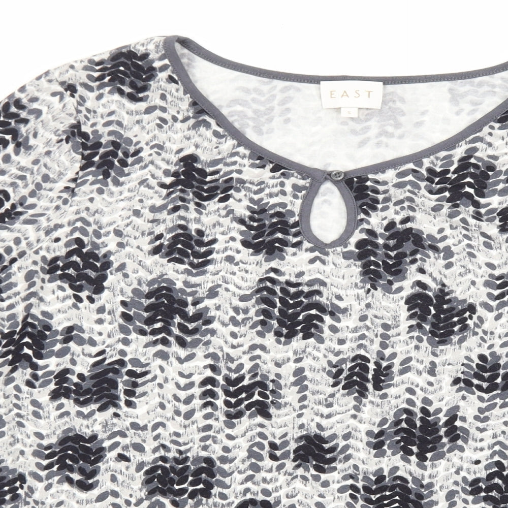 EAST Womens Black Geometric Viscose Basic Blouse Size S V-Neck