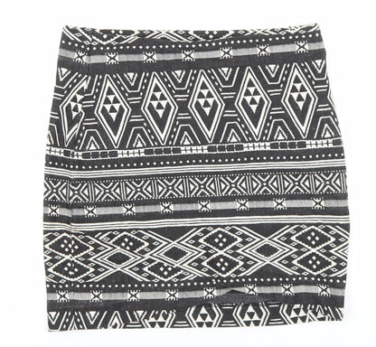 H&M Womens Black Geometric Polyester Straight & Pencil Skirt Size S