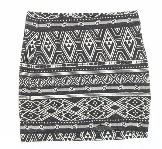 H&M Womens Black Geometric Polyester Straight & Pencil Skirt Size S