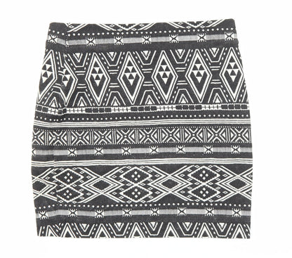 H&M Womens Black Geometric Polyester Straight & Pencil Skirt Size S