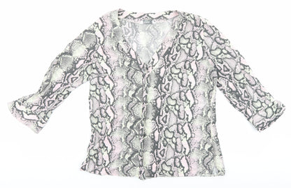 Nutmeg Womens Multicoloured Animal Print Viscose Basic Blouse Size 10 V-Neck - Snake Print