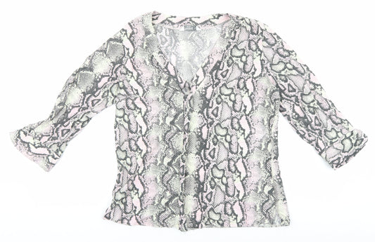 Nutmeg Womens Multicoloured Animal Print Viscose Basic Blouse Size 10 V-Neck - Snake Print