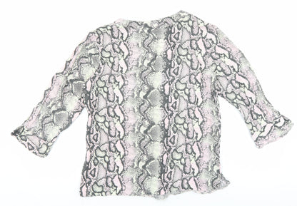 Nutmeg Womens Multicoloured Animal Print Viscose Basic Blouse Size 10 V-Neck - Snake Print