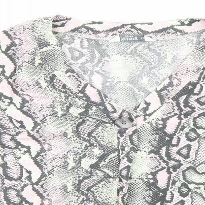 Nutmeg Womens Multicoloured Animal Print Viscose Basic Blouse Size 10 V-Neck - Snake Print