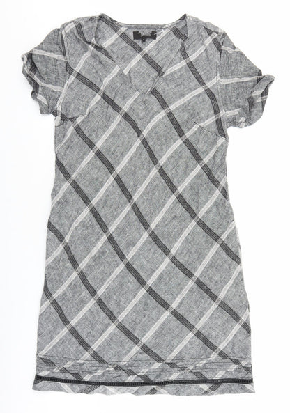 Preworn Womens Grey Geometric Polyester Shift Size 10 V-Neck Pullover