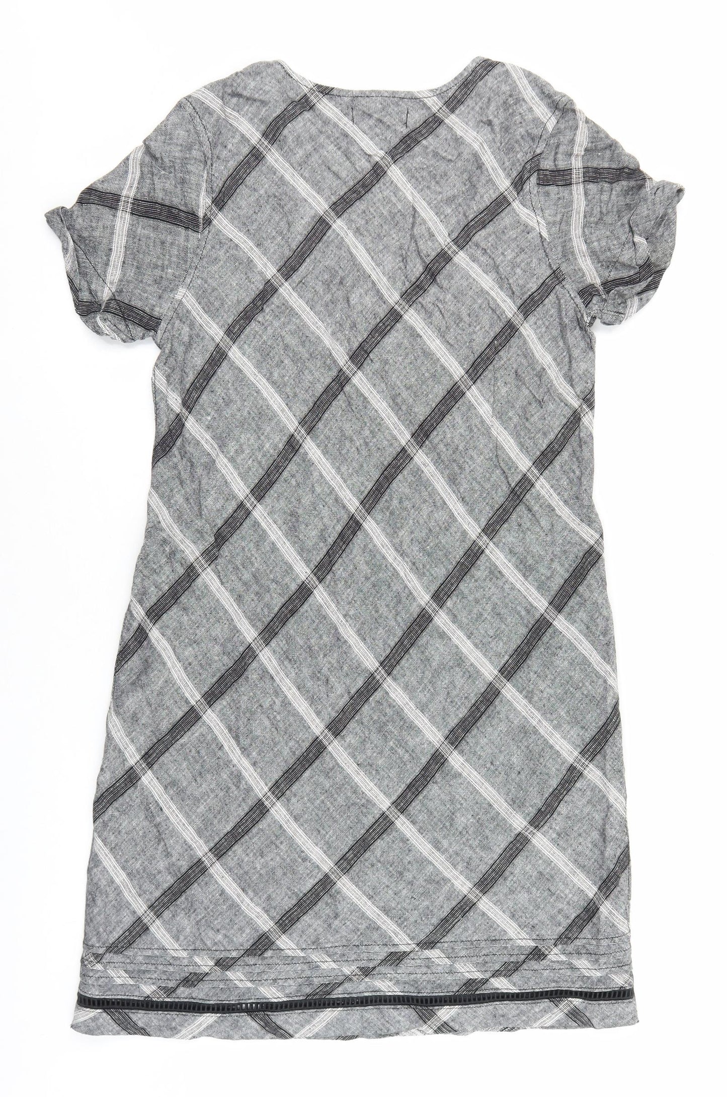 Preworn Womens Grey Geometric Polyester Shift Size 10 V-Neck Pullover