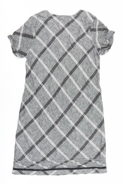 Preworn Womens Grey Geometric Polyester Shift Size 10 V-Neck Pullover